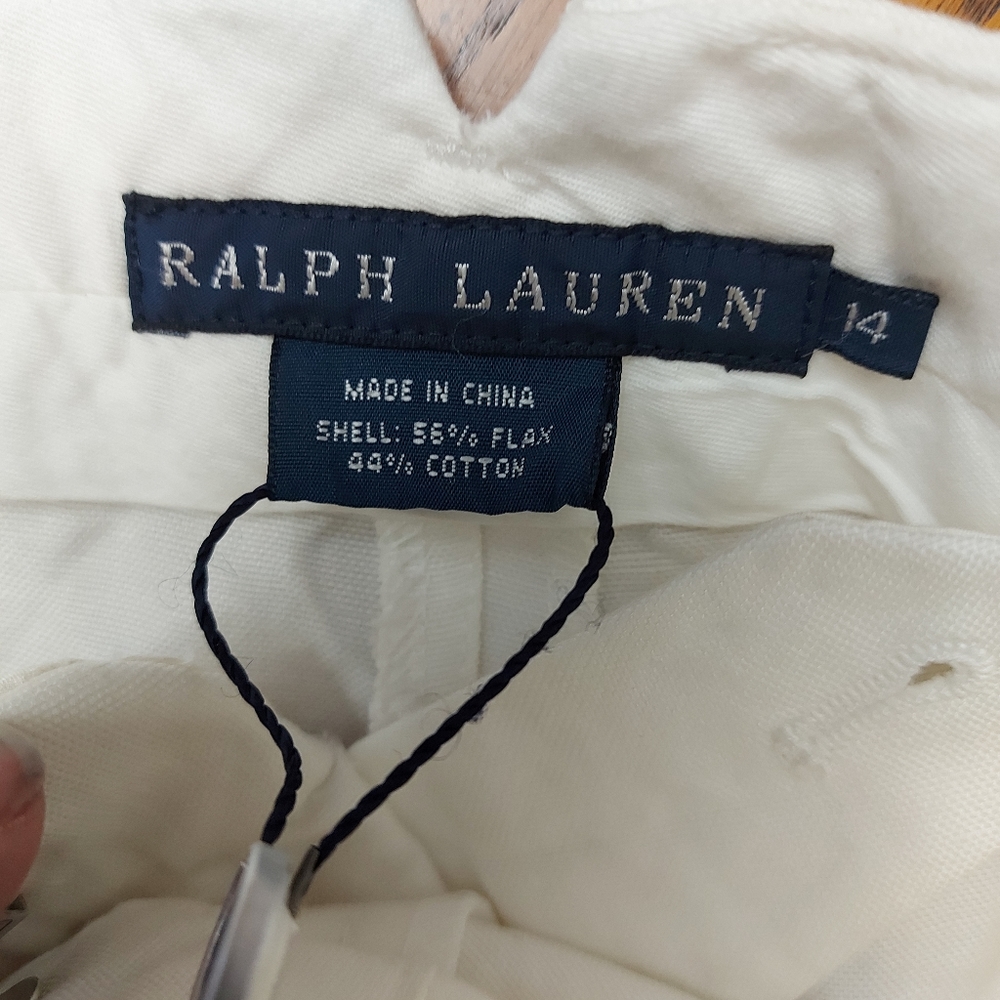 Ralph Lauren hight waist straight leg dress pants White Size 14 Flax Cotton - Picture 8 of 10